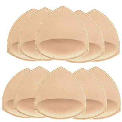 Image of SKENGWEL 5 Pairs Women&#039;s Triangle Bra Pads Inserts Removable Push Up Sports Cups Replacements for Bikini Top Swimsuit (Triangle Beige B/C)