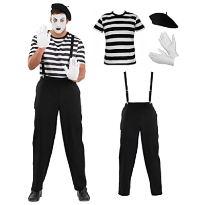 Image of Fun Shack Mime Artist Costume, Costume Men, French Fancy Dress Medium