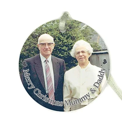 Image of GuteGifts Personalised Photo Merry Christmas Mummy &amp; Daddy Family Bauble Ceramics Ornaments Xmas Tree Decoration Hanging Sign Santa Keepsake Gifts for Mum Dad from Son Daughter