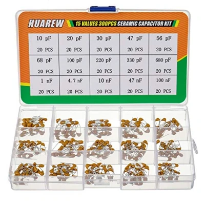 Image of HUAREW 15 Values 300 Pcs Ceramic Capacitor 10 680 pF and 1 100 nF Assortment Kit