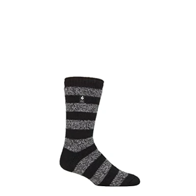 Image of Mens 1 Pair SOCKSHOP Heat Holders 2.3 TOG Patterned and Plain Thermal Socks Palermo Chunky Stripe Black / Grey 6 11