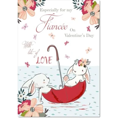 Image of doodlecards Fiancee Valentine&#039;s Day Card Whimsical Umbrella Large A4 Size with Plain Envelope