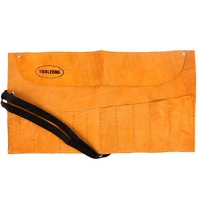 Image of 12 Pocket Suede Leather Tool Roll Soft Hide Protector Case for Chisels &amp; Other Hand Tools