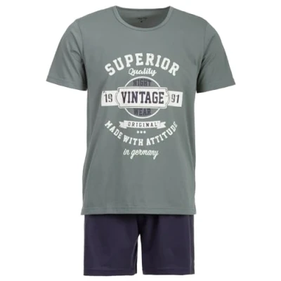 Image of Henry Terre Men&#039;s Pyjama Shorty Vintage Blue Shorts 2 Piece Set M 5XL Cotton, lightblue, L