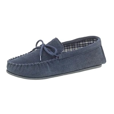 Image of Mokkers BRUCE Suede Leather Moccasin Full Slippers Navy Blue Real Suede, Mens UK 13 / EU 47