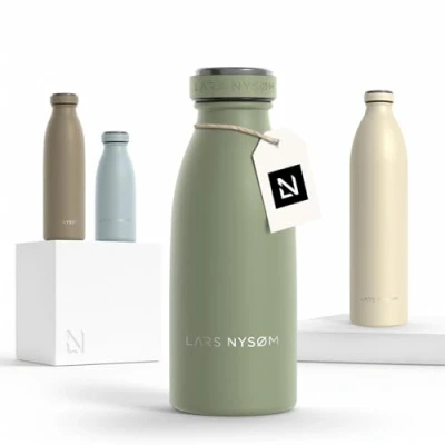 Image of LARS NYSØM Stainless Steel Insulated Water Bottle 12oz 17oz 25oz 34oz 51oz Thermo Flask for Hot and Cold Beverages Leakproof Drinking (Sage Green, 350ml)