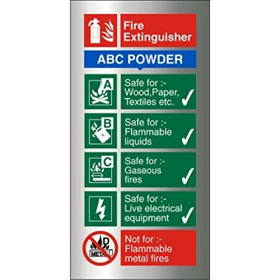 Image of Seco ABC Powder Fire Extinguisher Sign, 100mm x 200mm 1.5mm Brushed Aluminium Composite