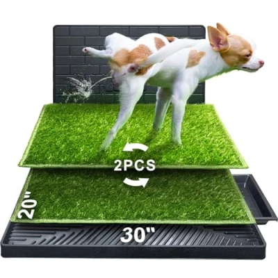 Image of Hompet Dog Potty for Indoor or Porch, 2 Pcs Artificial Grass Training Pads with Pee Baffle, Reusable Pad Tray, Alternative to Puppy Pads, Portable Litter Box Small/Medium Dogs