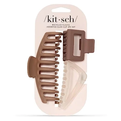 Image of Kitsch Large Assorted Hair Clips for Women and Teen Girls Medium Open Shape Thick Small Clip &amp; Big Claw Styling Accessories, 3 pcs