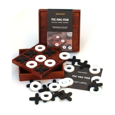 Image of Iron &amp; Gory Noughts And Crosses Wooden Board Games For Adults Travel Tic Tac Toe Game Classic Mini Portable 2 Player