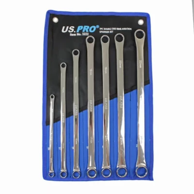Image of US PRO 7 Piece Aviation Double Ended Ring Extra Long Spanner Set 8 24mm 3222