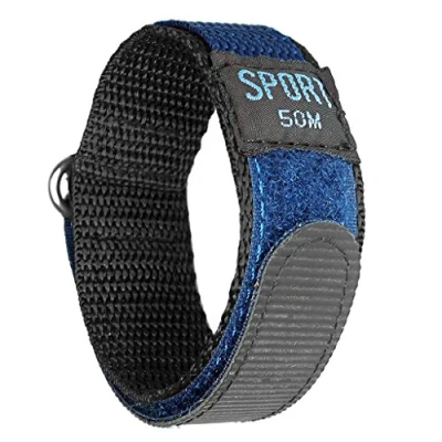 Image of IVAPPON Hook Loop Sport Watch Strap 20mm Nylon Straps Blue Fastening Watchband (Regular Length,Silver Stainless Steel Buckle)
