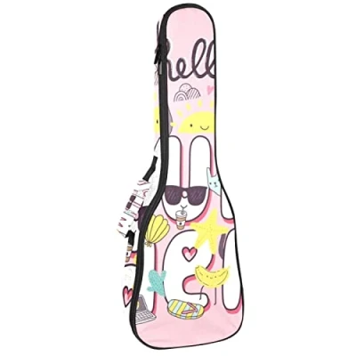 Image of Tenor Ukulele Gig Bag Waterproof Case Padded Backpack, Great for Soprano Concert (21/23/24 in) Summer Dog Pineapple