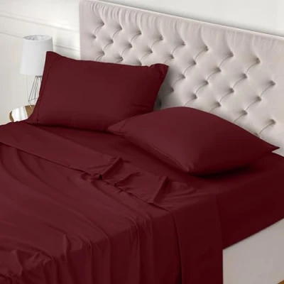 Image of Utopia Bedding 4 Piece Bed Sheet Set King, Burgundy Fitted Sheet, Flat with 2 Pillow Cases 50x75 Wrinkle, Shrinkage and Fade Resistant Soft Brushed Polyester Microfiber Fabric