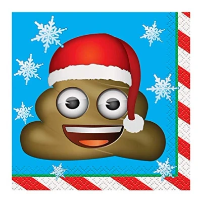 Image of Unique Party 50541 5&quot; Emoji Christmas Paper Napkins, Pack of 16