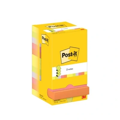 Image of Post it Z Notes Assorted Neon Colours, Pack of 12 Pads, 100 Sheets per Pad, 76 mm x Self stick For Note Taking, To Do Lists &amp; Reminders