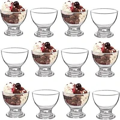 Image of Housetronics Wish Click Done Glass Dessert Bowls Sundae Ice Cream Set of 12 Piece Short Stemmed Prawn Cocktail Glasses Appetiser Fruit Salads Pudding Dishes Footed