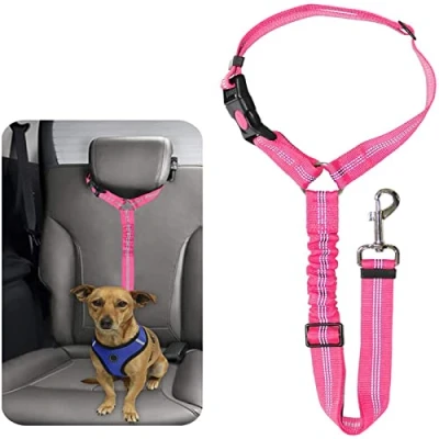 Image of Dog Car Seat Belt Harness Adjustable Headrest Restraint Puppy Elastic Pet Strong Leads for Dogs Cats and Pets (MAIN) (PINK)