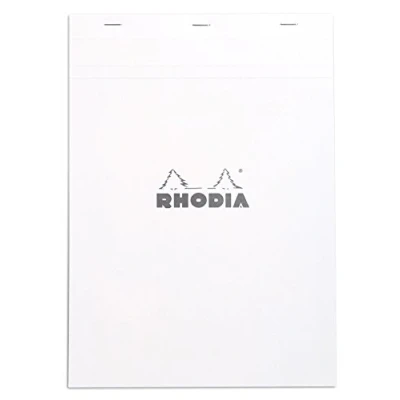 Image of RHODIA 18201C Stapled Notepad N18 White A4 Small Squares 80 Detachable Sheets 80G Clairefontaine Paper Soft, Resistant and Waterproof Coated Card Cover Basics, 210x297mm
