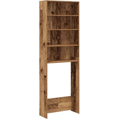 Image of vidaXL washing machine cabinet 64x24x190cm wood storage for bathroom/laundry, brown oak, max space usage