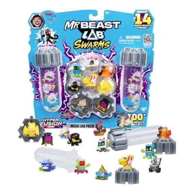 Image of MrBeast Lab Swarms Hyper Fusion Series, Collect 100+ Unique Swarms, Mega Pack Includes 14 Micro Beasts, Collectible Stickers &amp; 4 Caps To Build Out Your Own