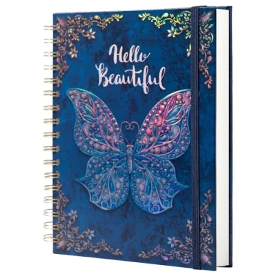 Image of Spiral Notebook Journal College Ruled for Writing B5 3D Butterfly Embossed Hardcover Notebooks Women with Elastic Closure Band, 192 Pages Lined Paper School, Office