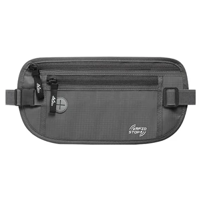Image of MoKo Secure Travel Money Belt, Undercover Hidden RFID Blocking Wallet, Anti Theft Passport Fanny Pack for Men Women, Dark Gray