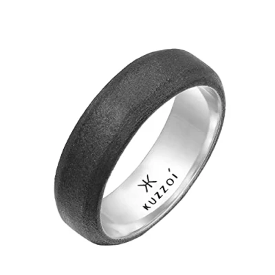 Image of Kuzzoi Men&#039;s Ring (7 mm) Solid Handmade Band for Men 925 Sterling Silver Wedding Engagement Friendship Unisex Oxidised Size 54 66 0607441922,
