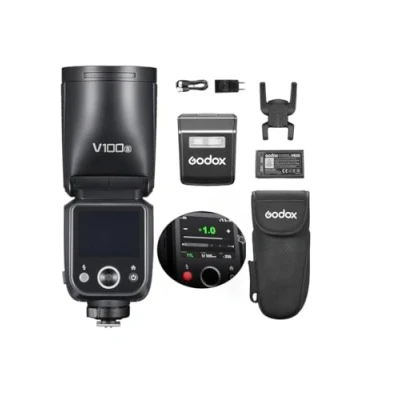 Image of Godox V100S Camera Flash 2.4G Wireless 100Ws Round Head TTL Speedlite with Touch Screen, LED Modeling Lamp, Sub Flash, Lithium Battery Replacement for Sony