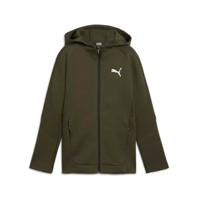 Image of Puma Evostripe Hoodie Unisex Training jacket for kids, Size: 13 14y, Dark olive