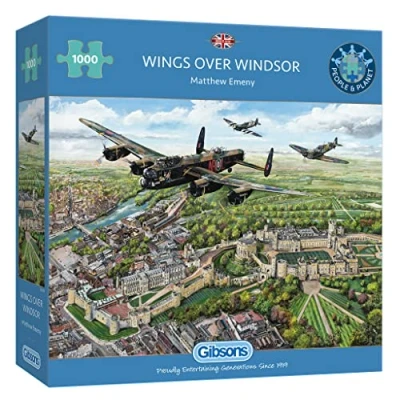 Image of Wings Over Windsor 1000 Piece Jigsaw Puzzle Military Warplane Sustainable for Adults Premium 100% Recycled Board Great Gift Gibsons Games