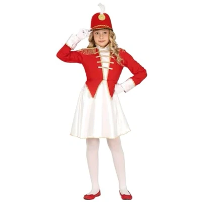 Image of FIESTAS GUIRCA Majorette Fancy Dress Costume Girls Red, White and Golden Baton Twirler Outfit for Children 10 12 Years