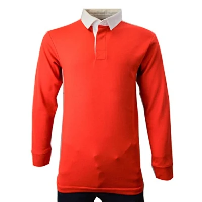 Image of Men Rugby Long Sleeve Polo Shirts (Red, Medium)
