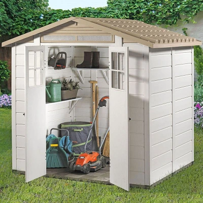 Image of 6&#039;6 x 5&#039;4 Shire Tuscany Evo 200 Apex Plastic Double Door Shed (2.02m 1.62m)