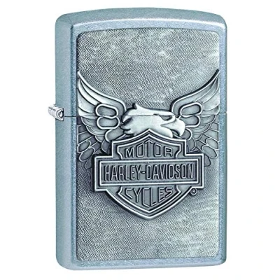 Image of Zippo Windproof Lighter Harley Davidson Brushed Chrome, Emblem Refillable, Lifetime Use Adjustable Flame Gift Box Metal Construction Made in USA