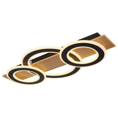 Image of Jayden 3 Ring Integrated LED Semi Flush Ceiling Light Wood Look Dark 3x 3000K