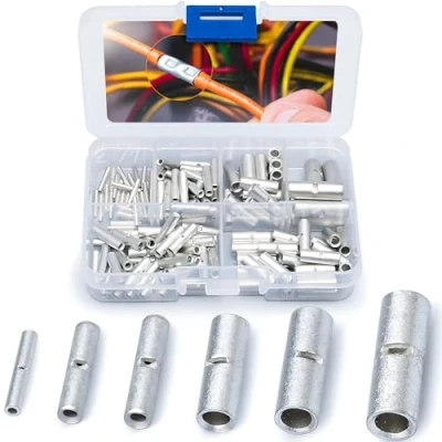 Image of Wirefy 100 PCS Non Insulated Butt Connectors Kit Splice Uninsulated Crimp Wire 24 8 AWG