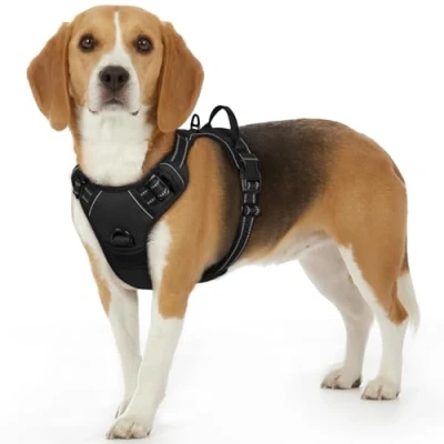 Image of Eagloo Dog Harness Small, No Pull Pet Adjustable, Front Clip Vest Harness, Soft Padded Vest, Reflective Choke Breathable with Easy Control Handle, Black, S