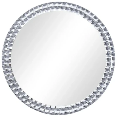 Image of vidaXL Round Wall Mirror Tempered Glass with Acrylic Crystal Rim Silver Coloured Suitable for Bathroom, Living Room, or Bedroom 60 cm Diameter