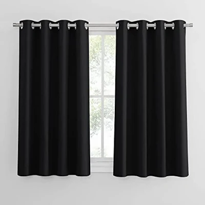 Image of PONY DANCE Blackout Curtain Pair 54 Drop Eyelet Top Halloween Decor for Bedroom/Living Room Thermal Insulated Window Treatments Night Shifts Good Sleep/Nap, Black, 2 Pieces, W 52&quot; x L 54&quot;