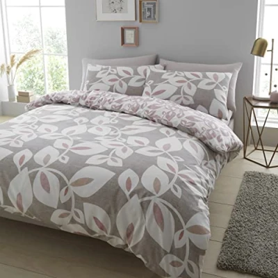 Image of Catherine Lansfield Inga Leaf Blush Duvet Cover + Pillowcase for Bed 180 cm 260 x 240 2 (50 110)