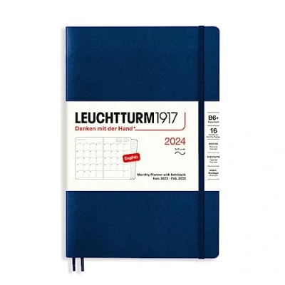 Image of LEUCHTTURM1917 367577 Monthly Planner &amp; Notebook Paperback (B6+) 2024, 16 Months, Softcover, Navy, English