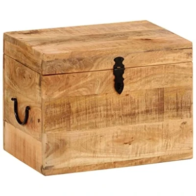 Image of vidaXL Antique Style Solid Mango Wood Storage Box Durable and Spacious Tool Chest for Organizing Items Unique addition to Living Room, Bedroom, Hallway Brown Hue