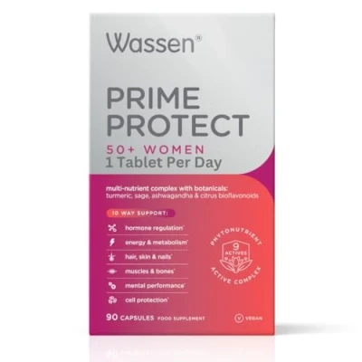 Image of Wassen Prime Protect 50+ Women 90 Vegan Capsules Multivitamin For Menopause Supplements Hormone Balance Vitamin Over 50 Multivitamins Hormonal