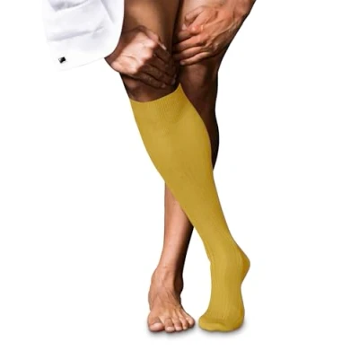 Image of FALKE Men&#039;s No. 10 M Kh Cotton Long Plain 1 Pair Knee High Socks, Yellow Nugget 1222, 7 8
