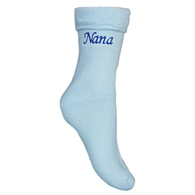 Image of Embroidered Nana Super Soft Powder Blue Thermal Bed Socks (Nana)