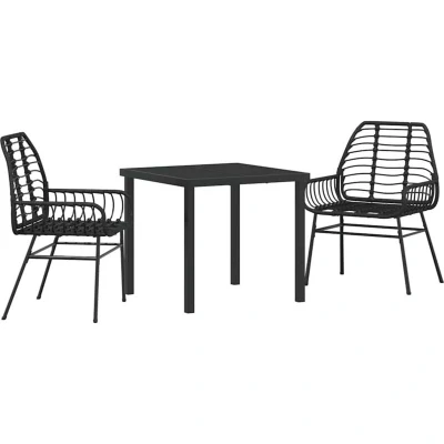Image of vidaXL 3 Piece Garden Dining Set Black Poly Rattan