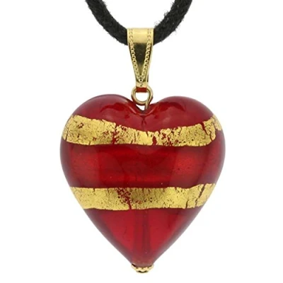 Image of GlassOfVenice Murano Glass Heart Pendant Red and Gold