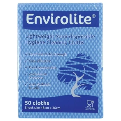 Image of EcoTech ELF50B Envirolite Folded Cleaning Cloth, Large, Blue (pack of 50)