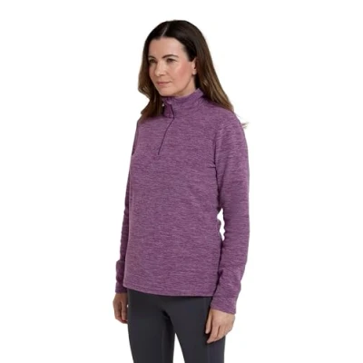 Image of Mountain Warehouse Snowdon Womens Fleece Top Warm Pullover, Lightweight Sweater, Half Zip, Breathable Ladies Tee, Quick Drying For Autumn Winter, Walking, Travelling Dusky Purple Women&#039;s Size 10